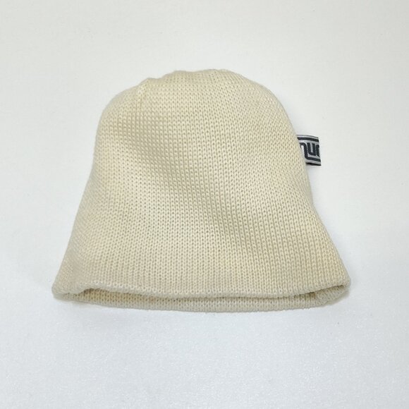 Smuggler Knit Beanie Hat PomPom Cream Stripe Wool Acrylic Blend Unisex 1990s VTG - Picture 4 of 7